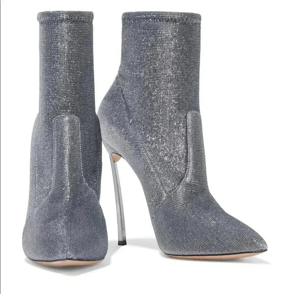 Casadei Sz 40 Silver metallic stretch sock heel boot - Picture 2 of 7